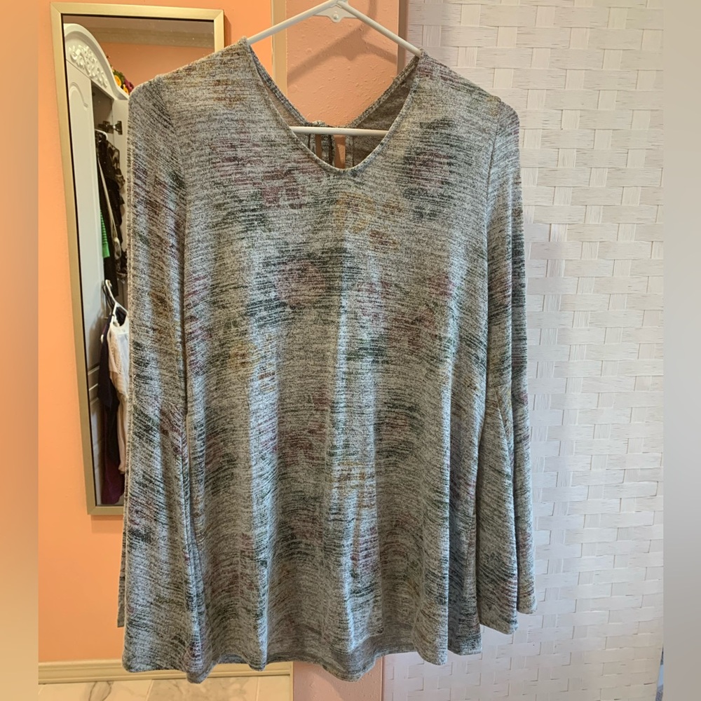 Soft woven long belled sleeve top